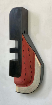 Andrew Hayes, "Egression," 2022, fabricated steel and book paper, 21 x 8 x 3.5 inches